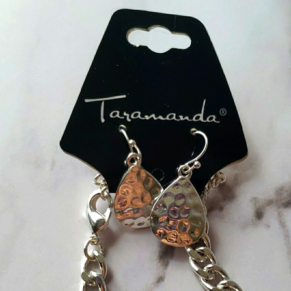 Taramanda Silvertone Pounded Textured Segmented Crescent Necklace & Earring Set - Picture 2 of 7